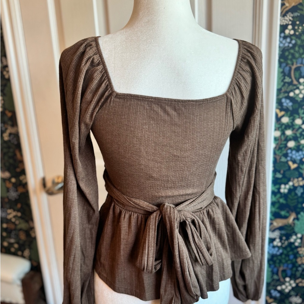 Altar'd State Brown Ruched Blouse - Picture 3 of 4